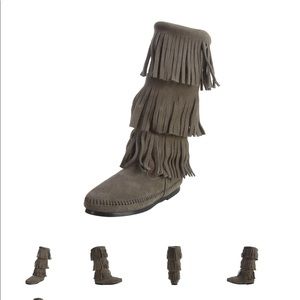 Minnetonka Gray Fringe Boots